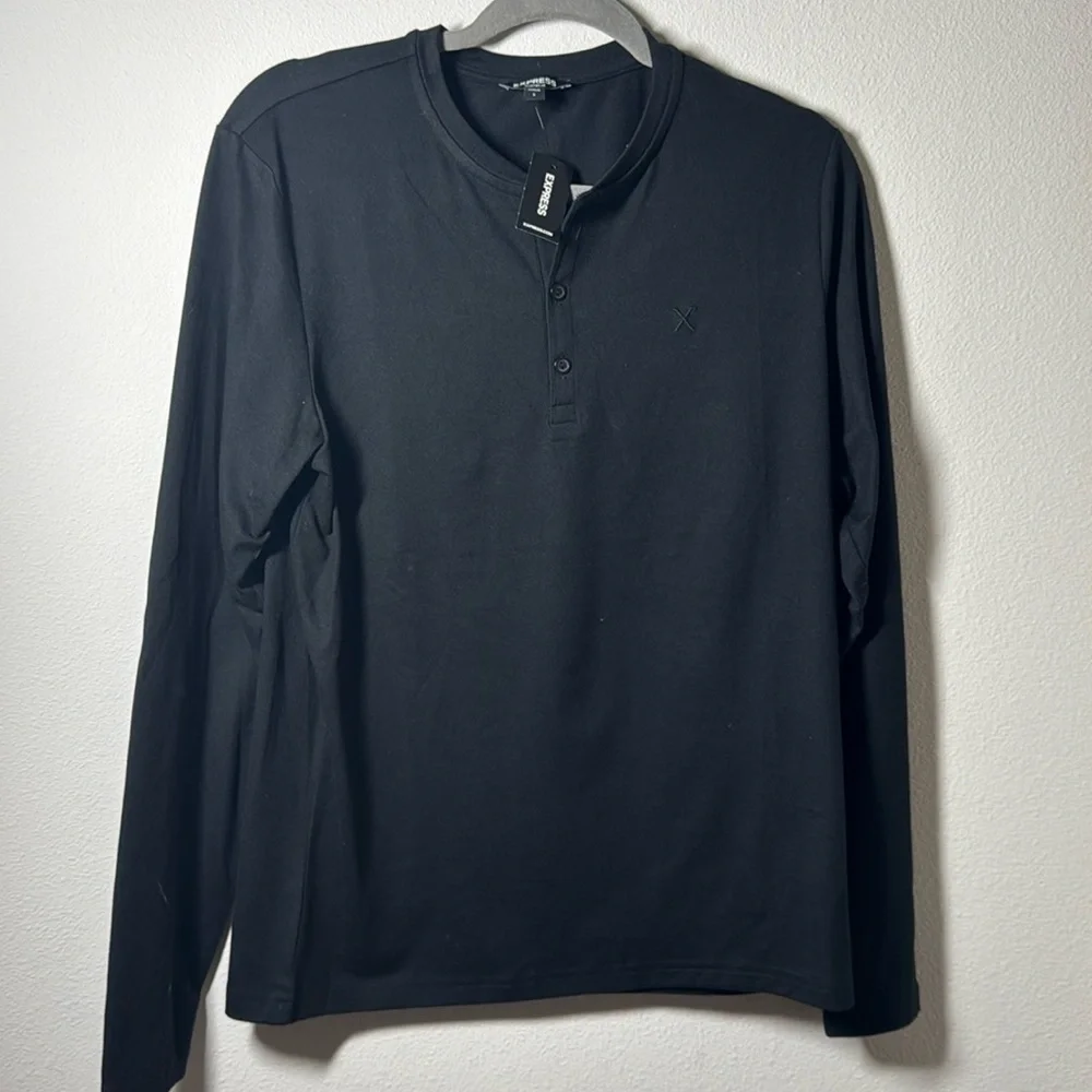 Express black 1/4 button up‎ long sleeves men’s pajama top shirt Sz S new